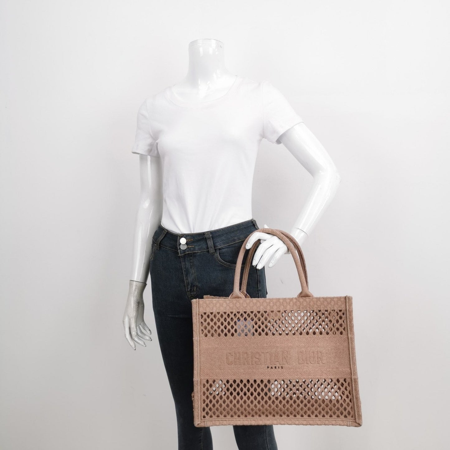 Christian Dior Book Tote Medium Beige Cutout Canvas Handbag