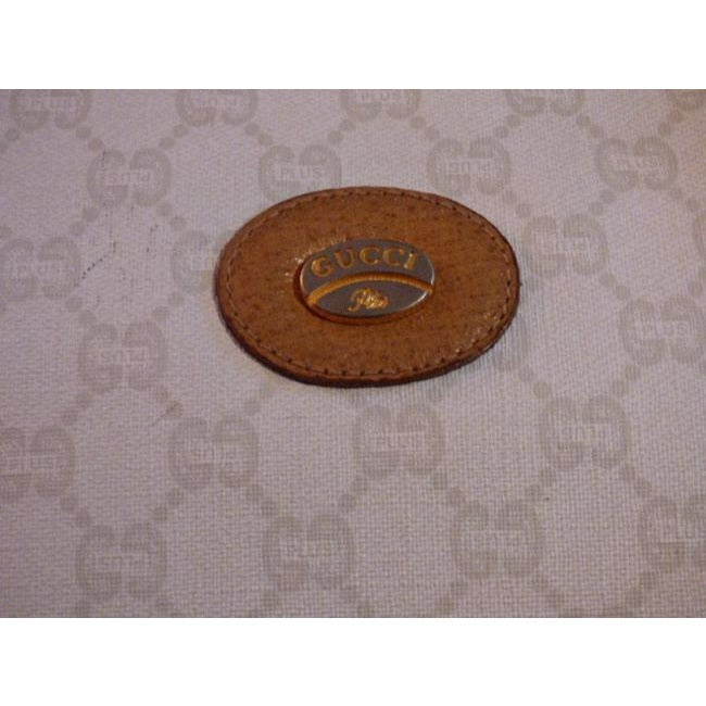 Gucci   Camel Leather Large Khaki Plus Logo Print On Ivory Coated Canvas