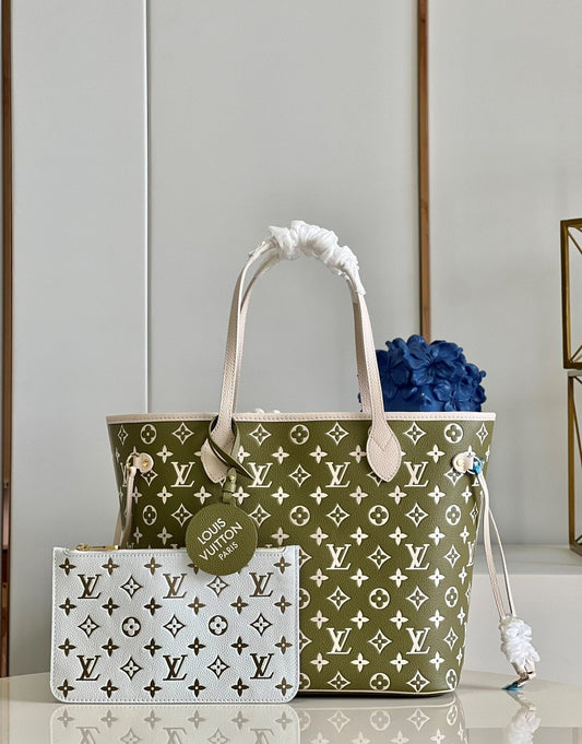 Top Quality Neverfull MM Monogram Empreinte Khaki/Beige For Women,  Tote Bags 12.2in/31cm Top Quality M46102