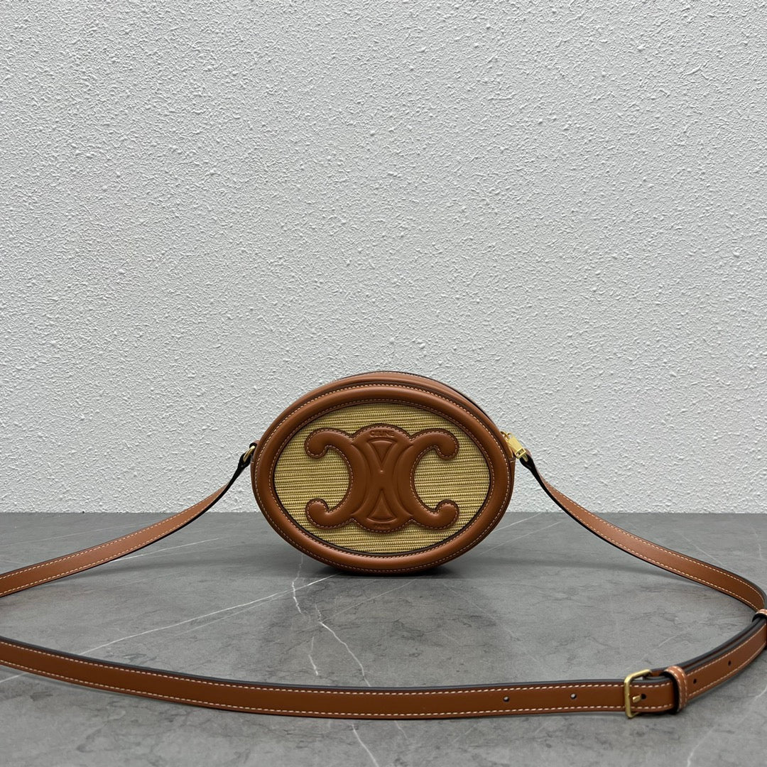 Top Quality Oval Bag Cuir Triomphe In Textile Natural / Tan For Women 8in/20cm 198602DU8.02NT