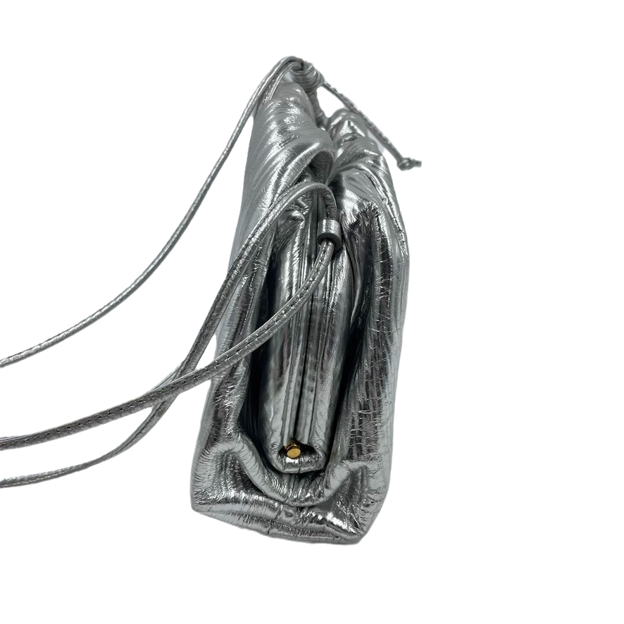 Bottega Veneta Pouch Mini Silver Lambskin Leather Tree Trunk pattern