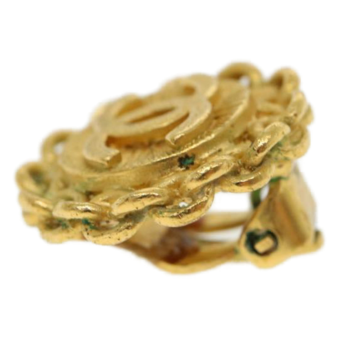 CHANEL COCO Mark Earring metal Gold CC Auth 31594