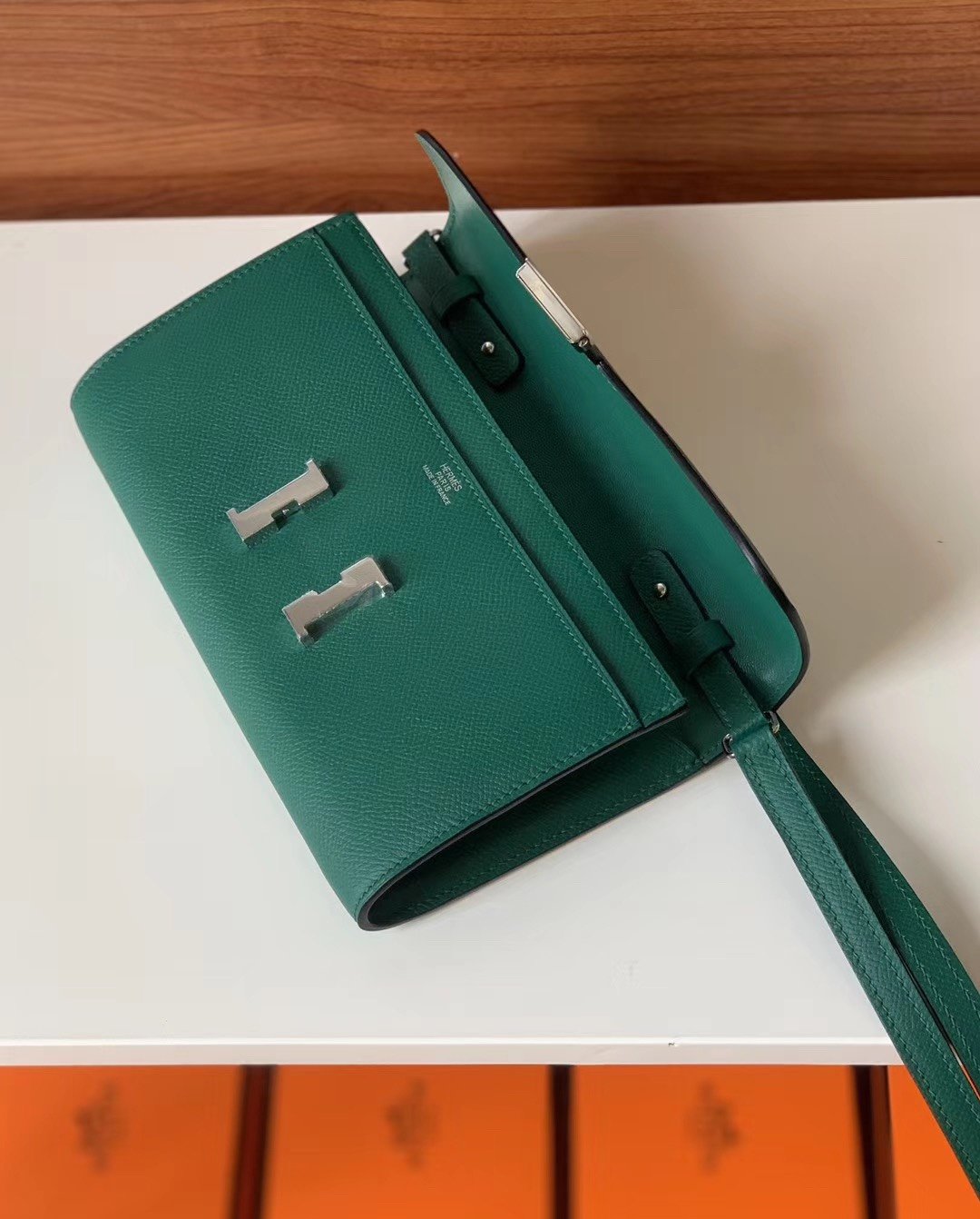 Top Quality Constance Epsom Long To Go Wallet Green For Women, Wallet 8.1in/21cm