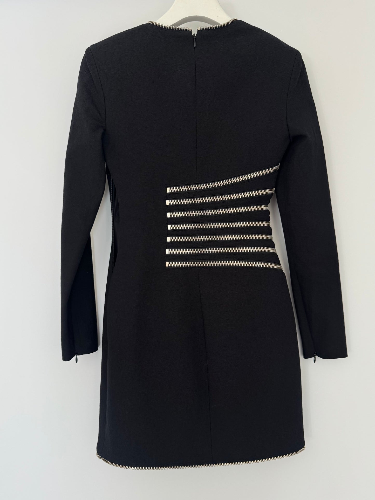 Alexander Wang Black Long-Sleeve Mini Dress with Silver Zip Detail Size US 0 (UK 4)