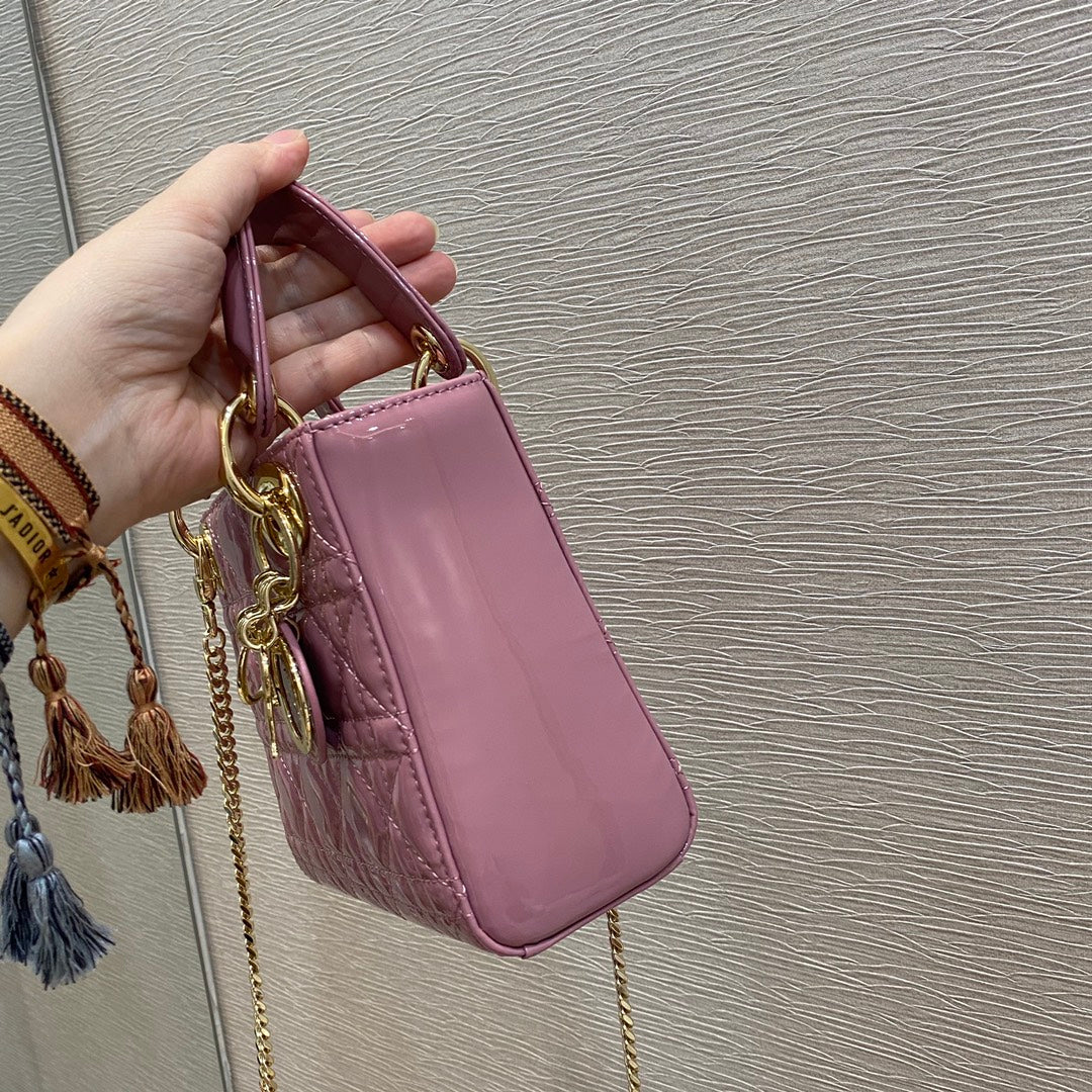 Top Quality Mini Lady Bag with Chain Gold Toned Hardware, Coral Pink, For Women Womens Handbags, 18cm CD