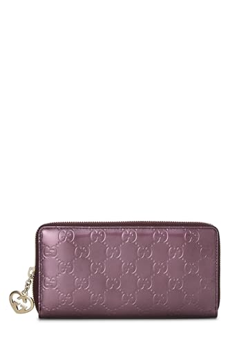 Gucci, Metallic Purple Patent Leather Lovely Heart Zip Around Wallet, Purple