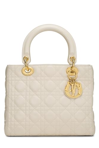 Dior,  Cream Cannage Quilted Lambskin Lady Dior Medium, White