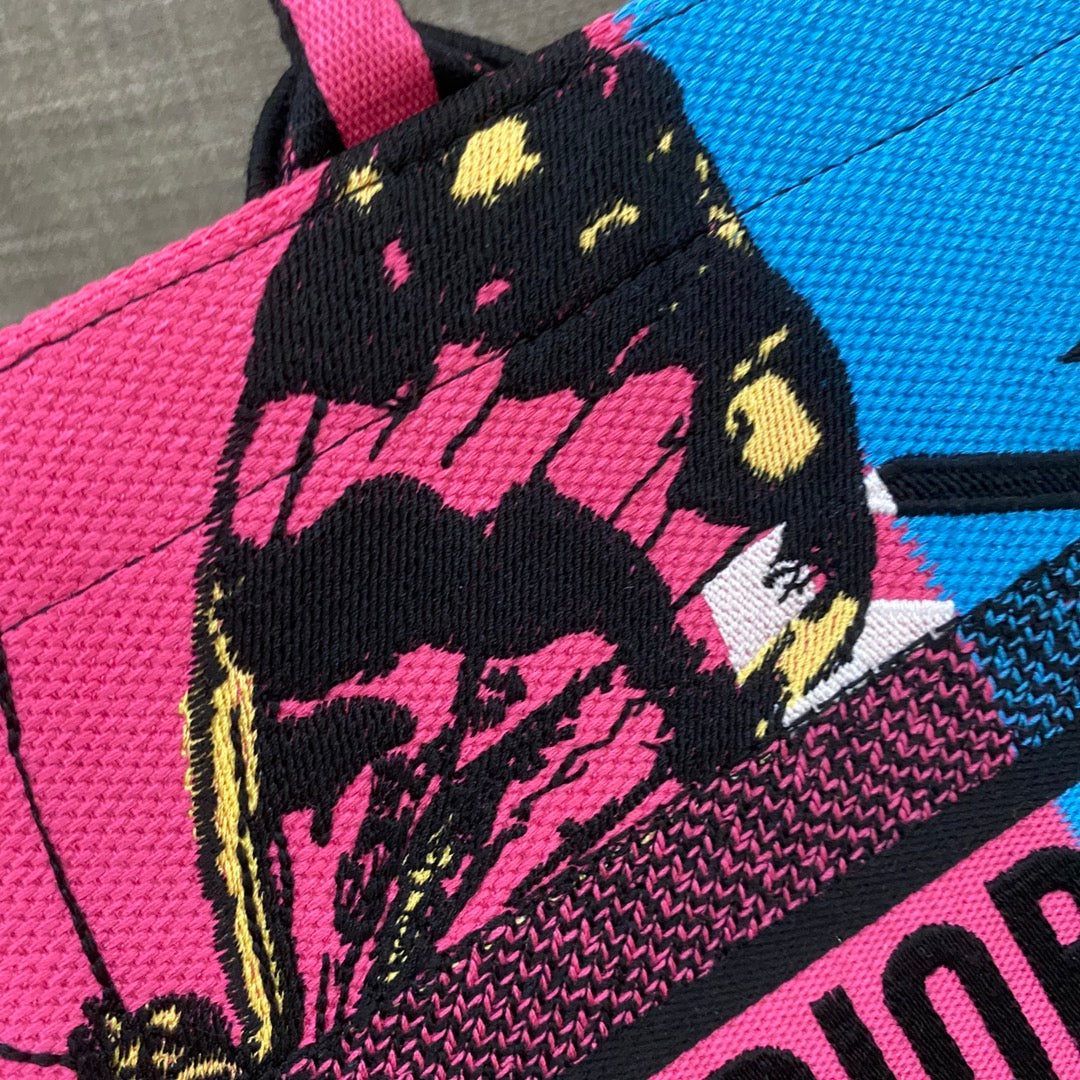 Top Quality MeTop Qualityum Book Tote Bright Blue and Bright Pink D-Jungle Pop Embroidery, Blue/Pink, For Women Womens Handbags Shoulder Bags, 36cm CD M1296ZRON_M885