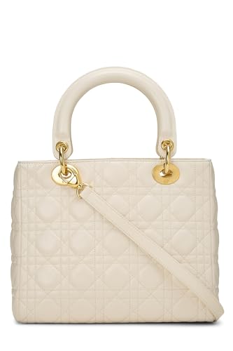 Dior,  Cream Cannage Quilted Lambskin Lady Dior Medium, White