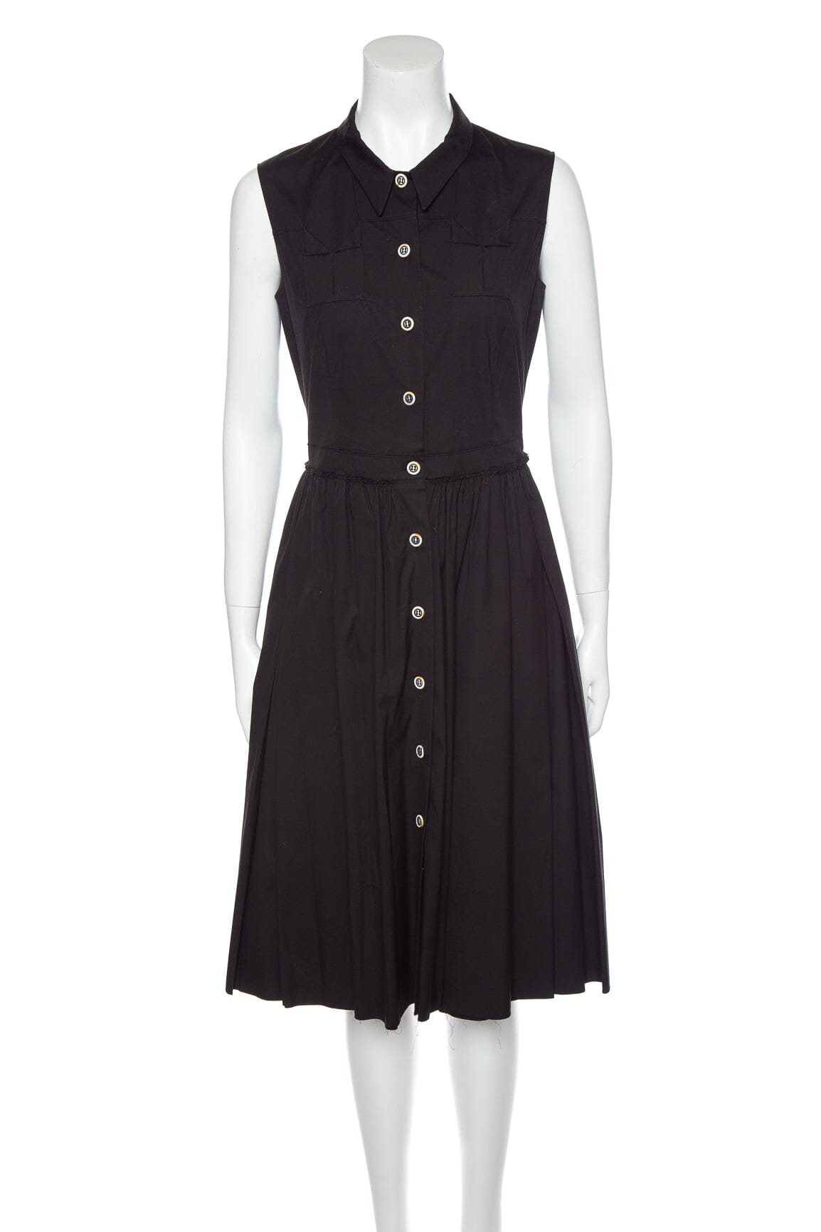 Prada Black Cotton Button Down Sleeveless Dress SZ 42