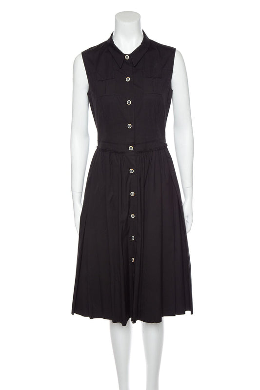 Prada Black Cotton Button Down Sleeveless Dress SZ 42