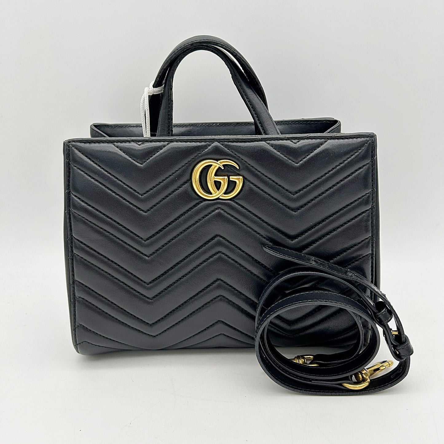 GUCCI Calfskin Matelasse Small GG Marmont Tote Black LA