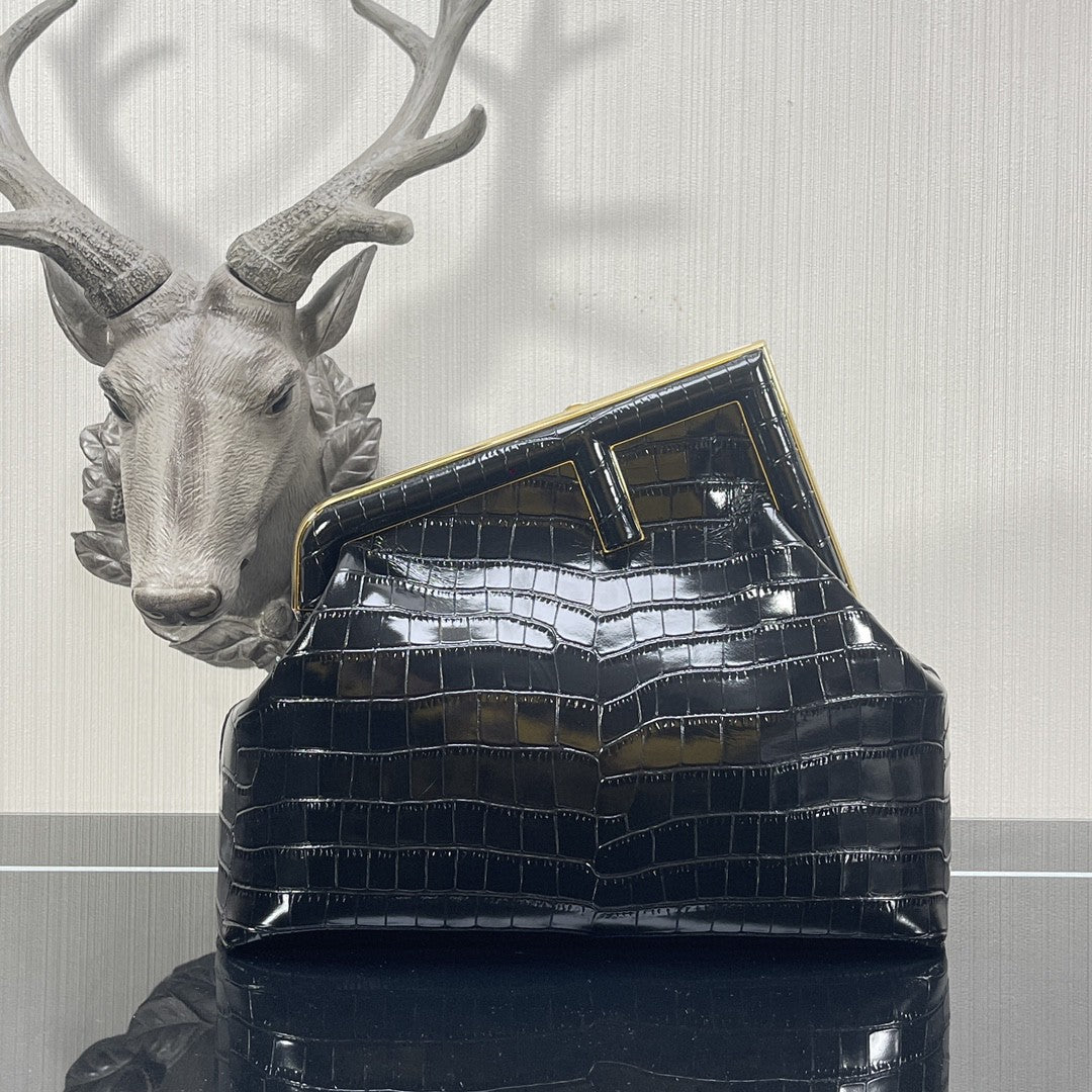 Top QualityTop Quality Top QualityTop Qualityrst Medium Black Crocodile Bag For Woman 32.5cm/13in