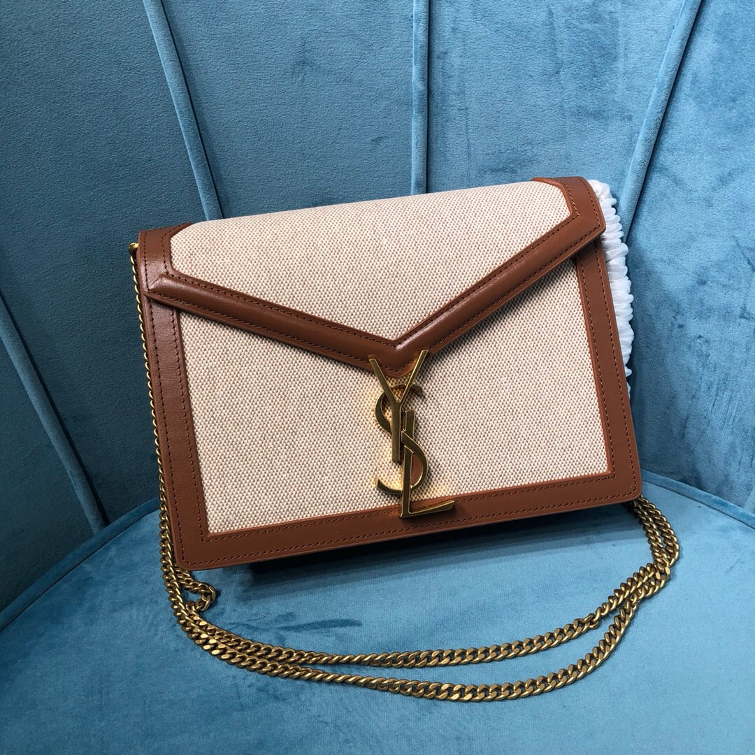 Top Quality Le Cassandra MeTop Qualityum Chain Bag In Canvas And BoxNatural Beige For Women 8.6in/22cm YSL