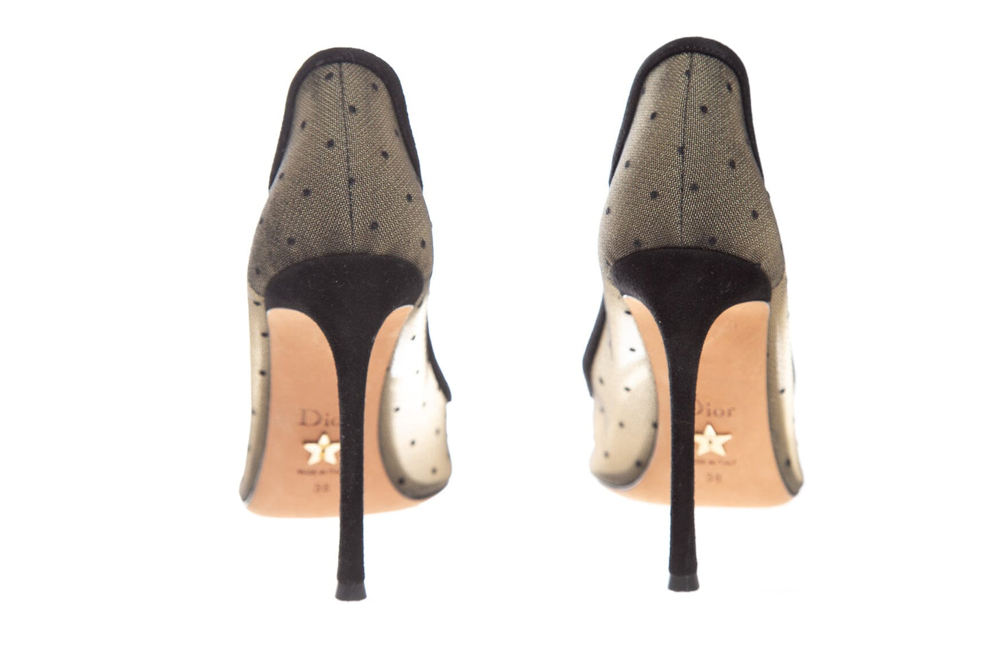 Christian Dior Black and Nude Velvet Polka Dot Heels SZ 38