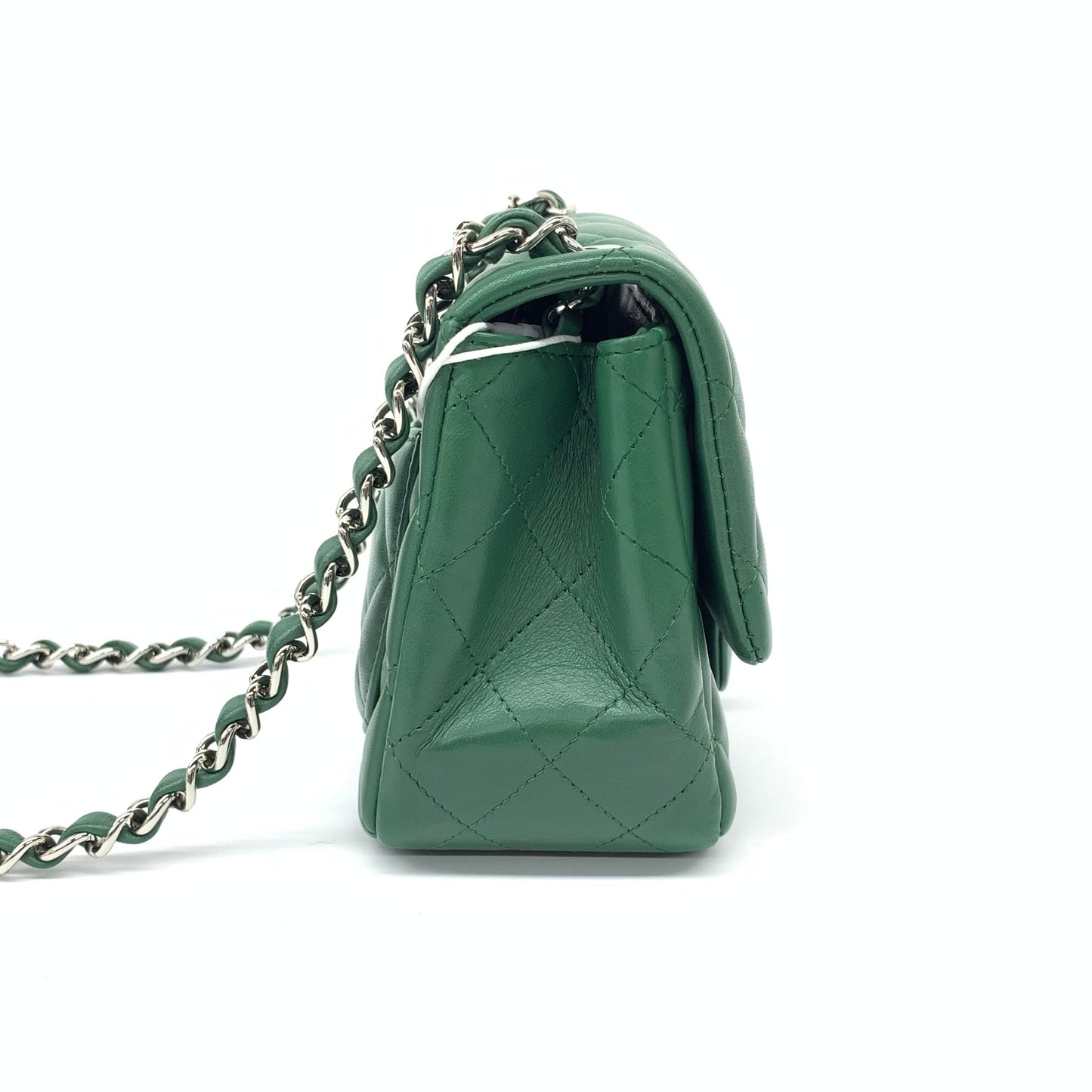 Chanel Classic Flap Mini Square Dark Green Lambskin Crossbody Bag Full Set, 2019