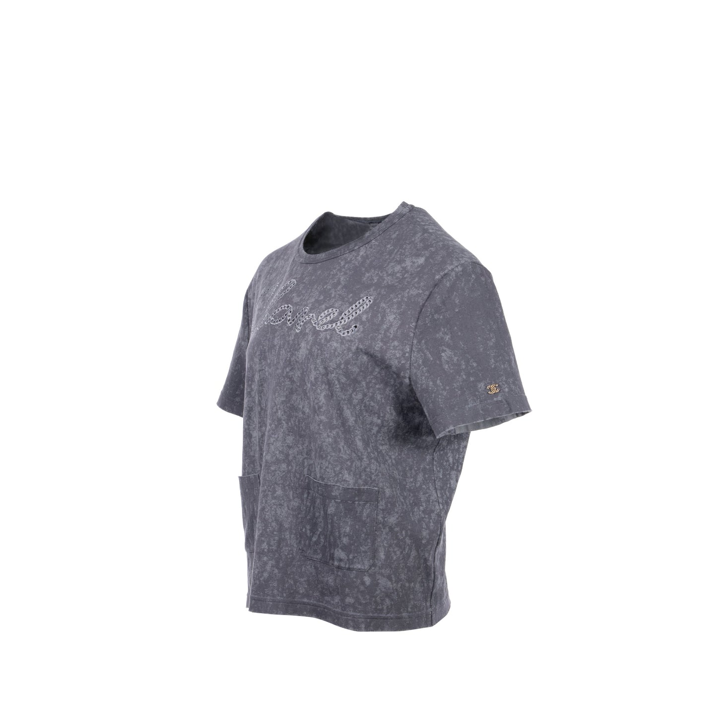 Chanel Size 42/44 20S Signature Logo with Crystal CC Logo Plaque T-shirt Cotton Gray