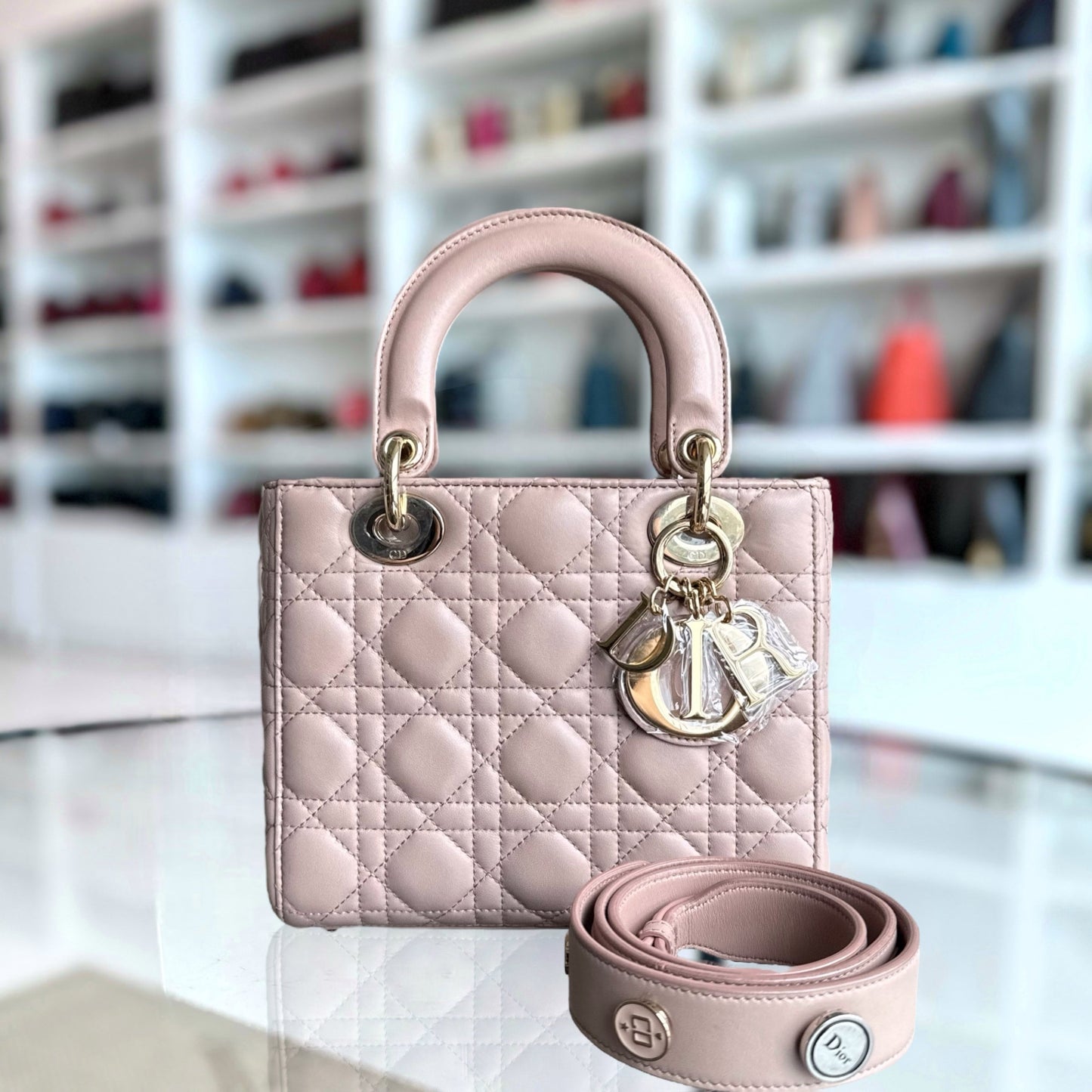 Dior Lady Small - Cannage Lambskin Light Pink Blush Gold Hardware