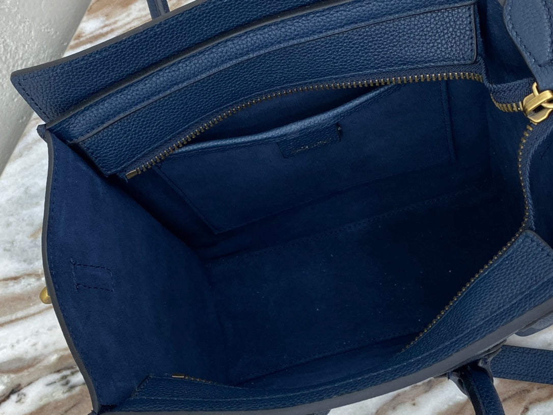 Top Quality Nano LuGucciage Bag In Drummed Dark Blue For Women 8in/20cm 