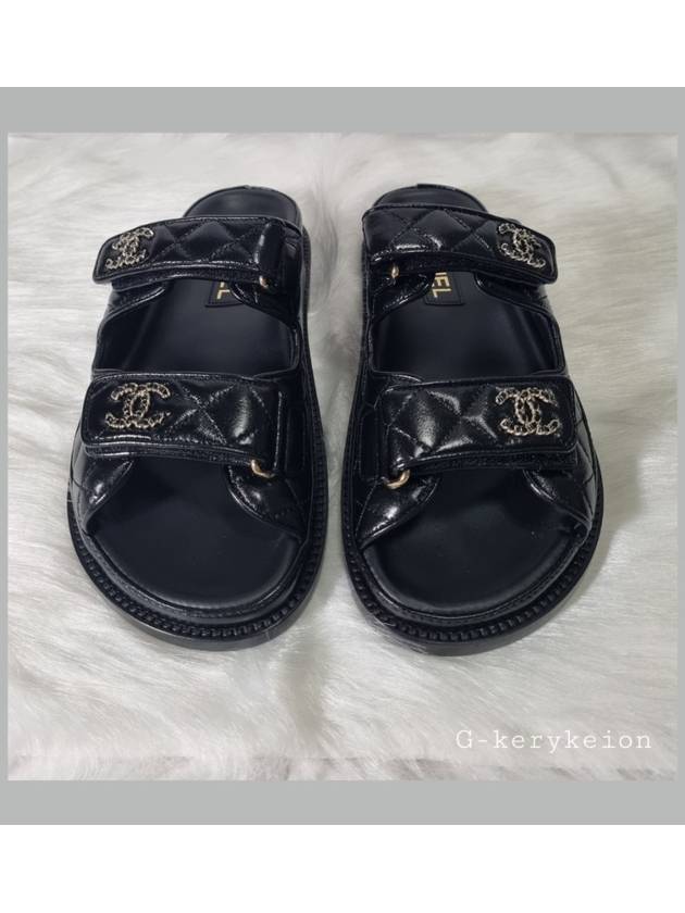 CC Logo Velcro Sandals Black Chanel