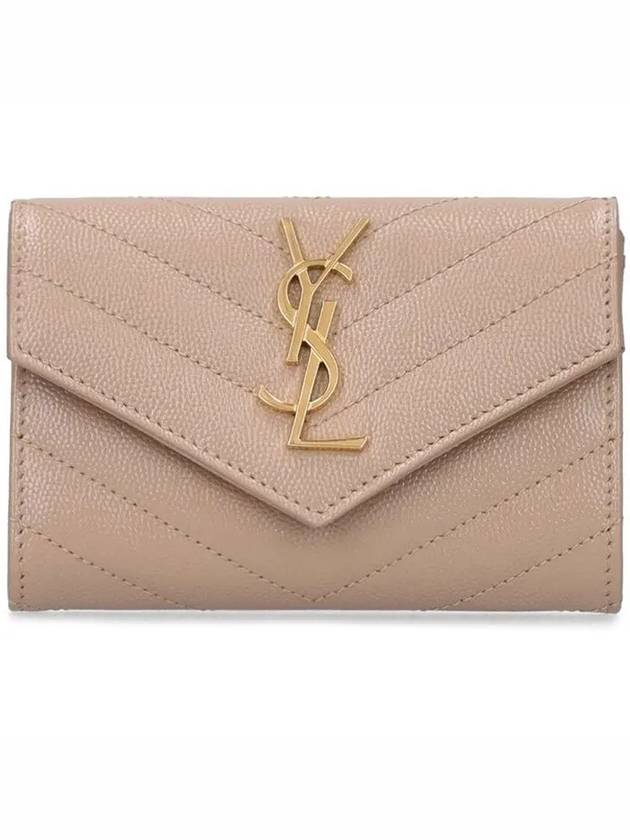 Luxury Saint Laurent Trending 2025 Monogram Envelope Small Half Wallet Dark Beige