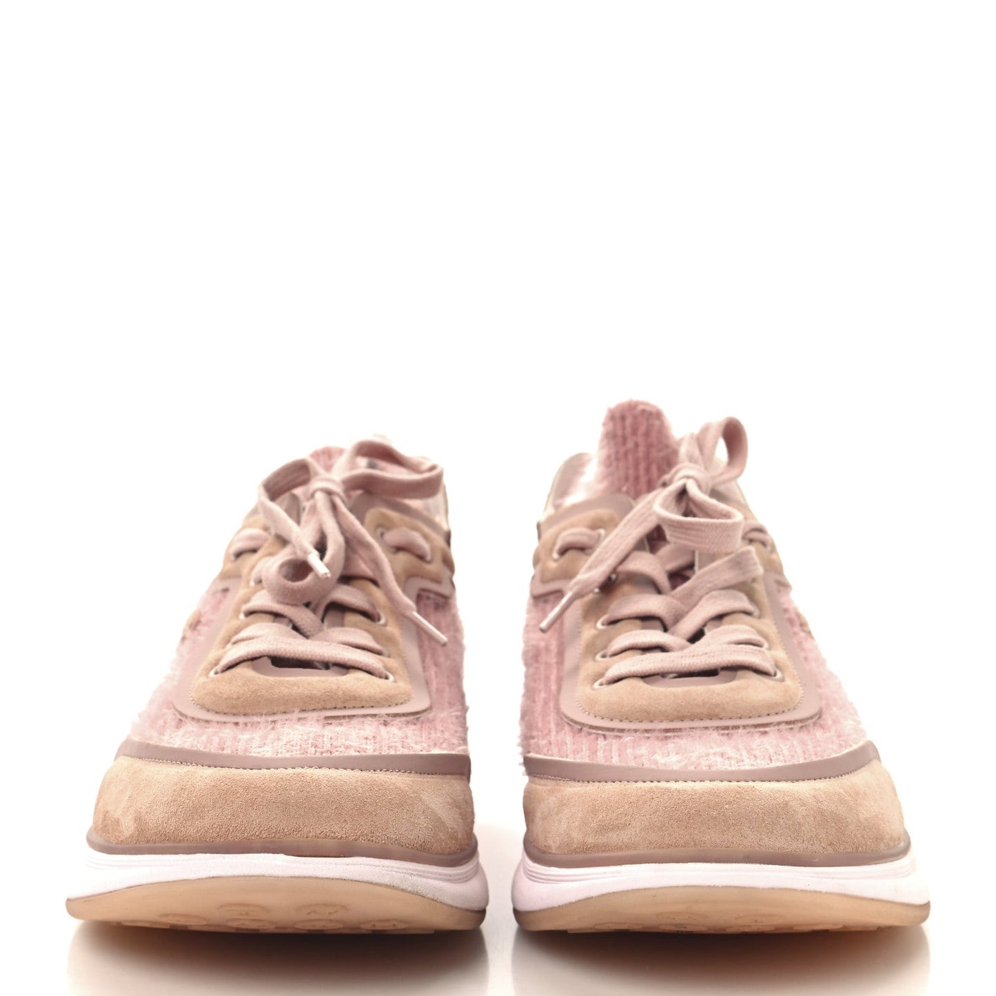Chanel Suede Calfskin Stretch Fabric CC Sneakers 41 Pink