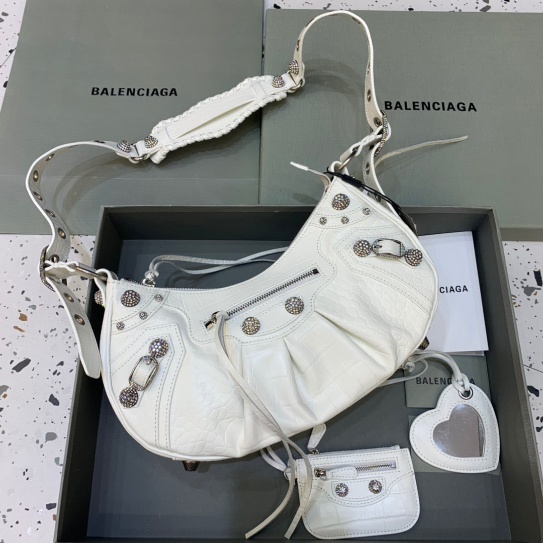 Top Quality Le Cagole XS Shoulder Bag In White, For Women,  Bags 13in/33cm 700940210BK9104