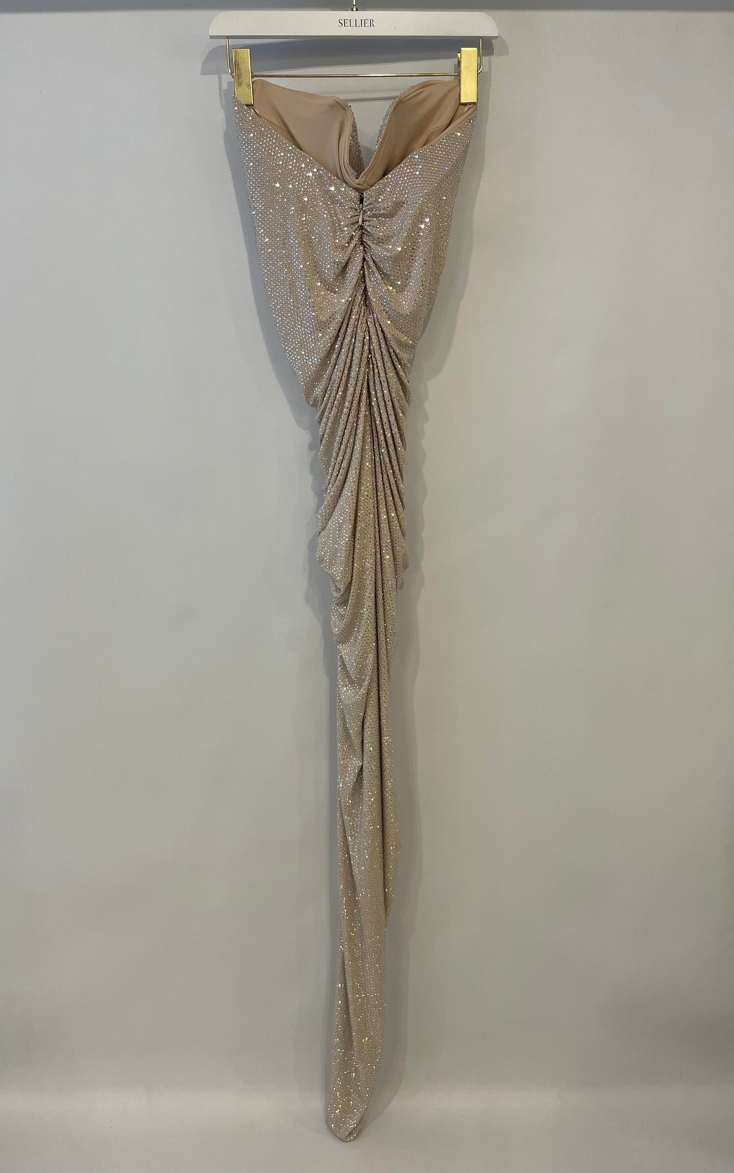 Alexandre Vauthier Beige Asymmetric Crystal Embellished Gown Dress Size FR 40 (UK 12) RRP £5,700