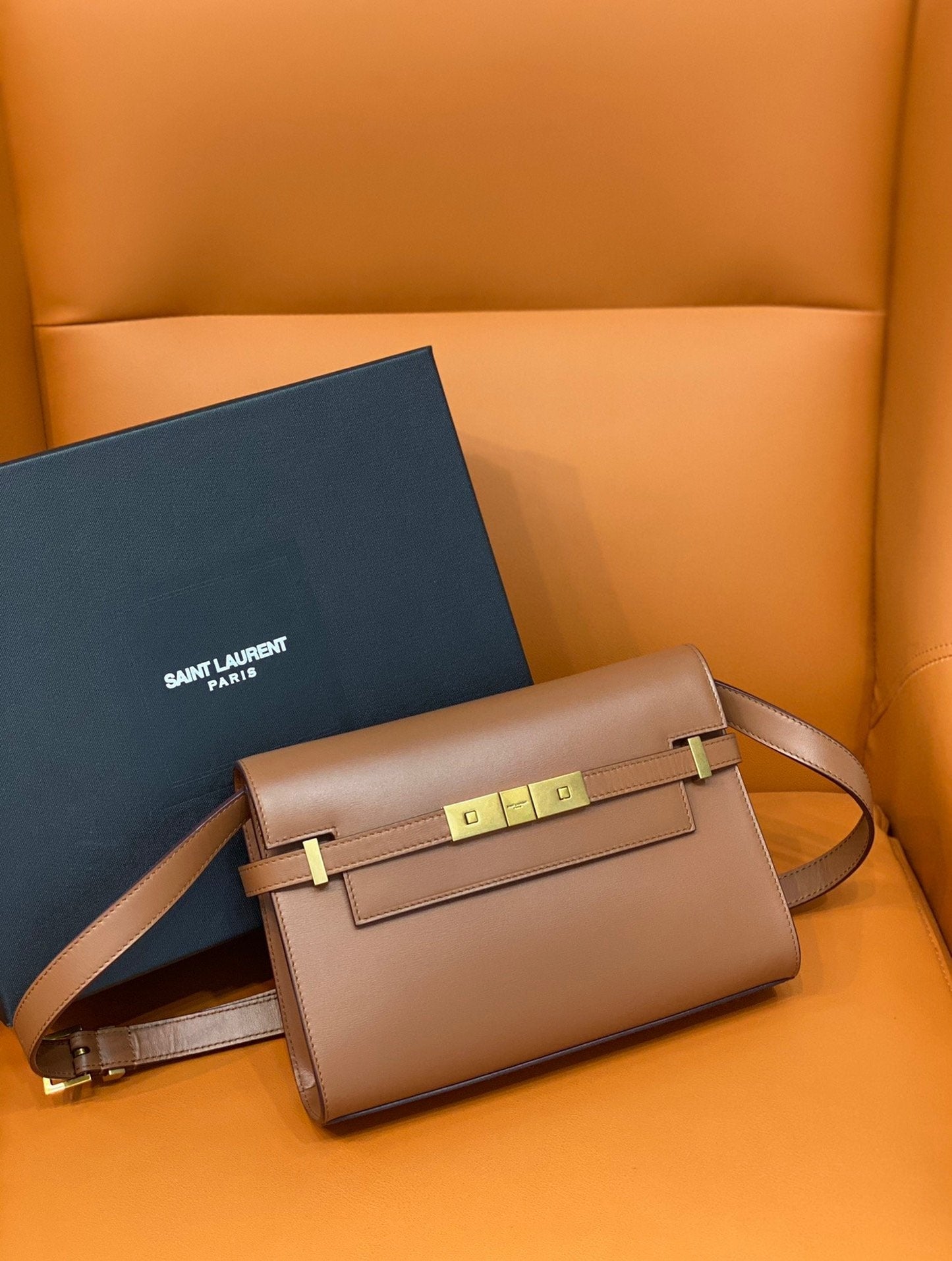 YSSL Manhattan Small Shoulder Bag Brown For Women 9in/24cm YSL 6756260SXPW6362
