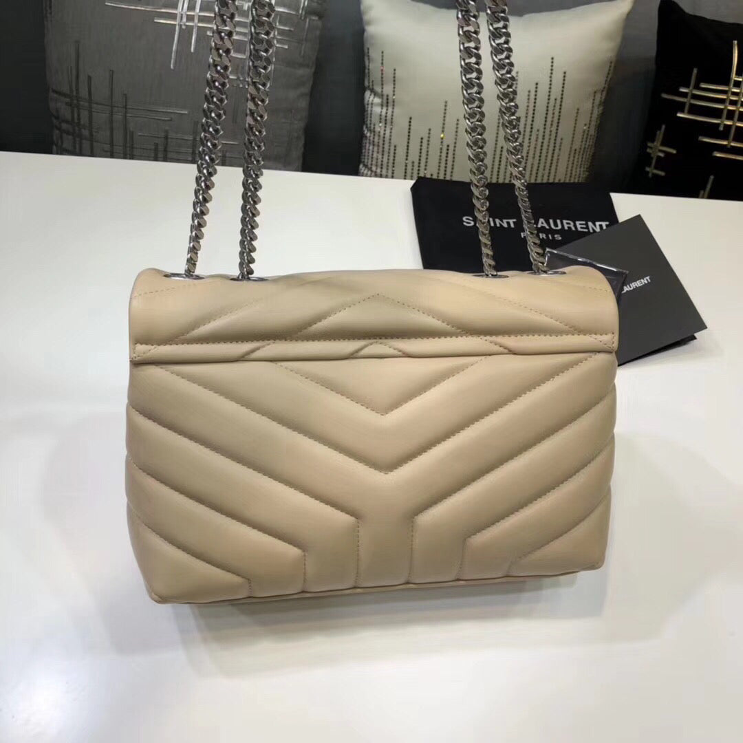 Top Quality Loulou Small Chain Bag In Matelassé "Y" Beige For Women 9.8in/23cm YSL 