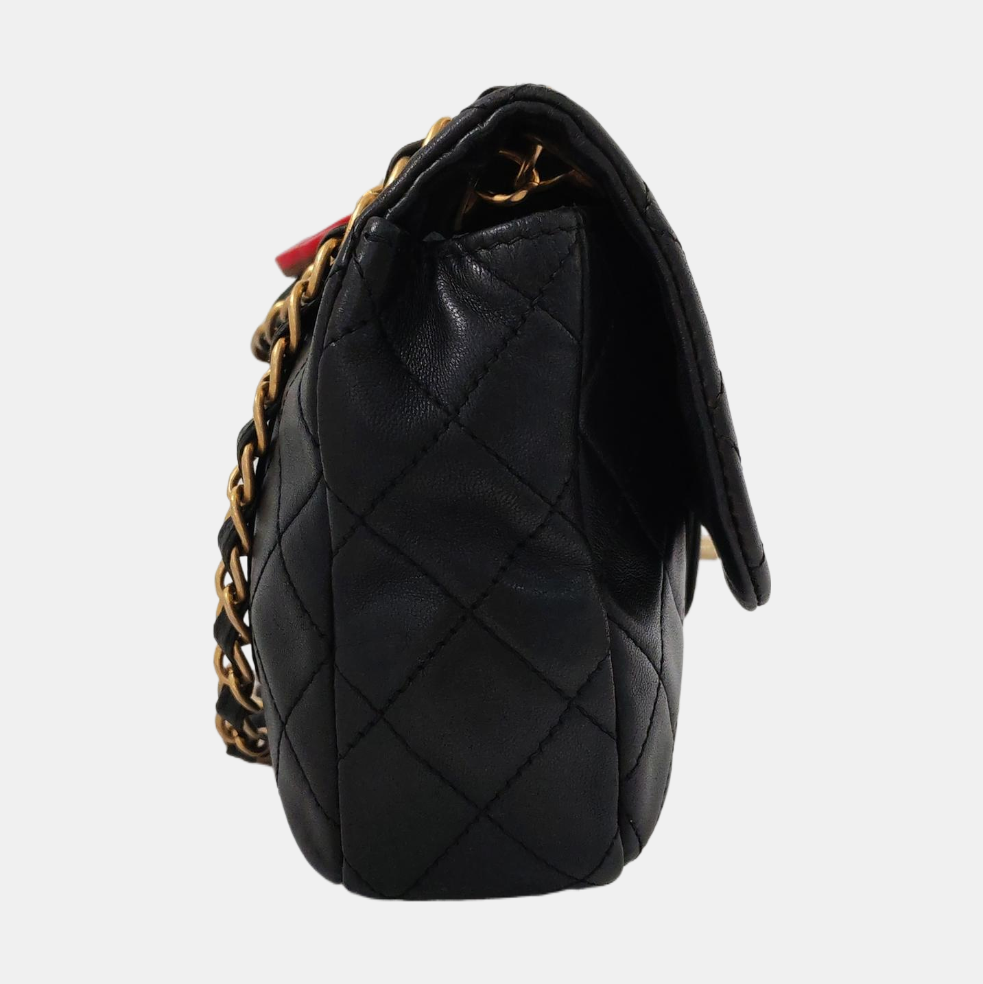 Chanel Classic Flap Medium Black Lambskin Leather Valentine Marine Charms