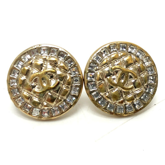 CHANEL Pierce B17C metal gold COCO Mark Matelasse Rhinestone