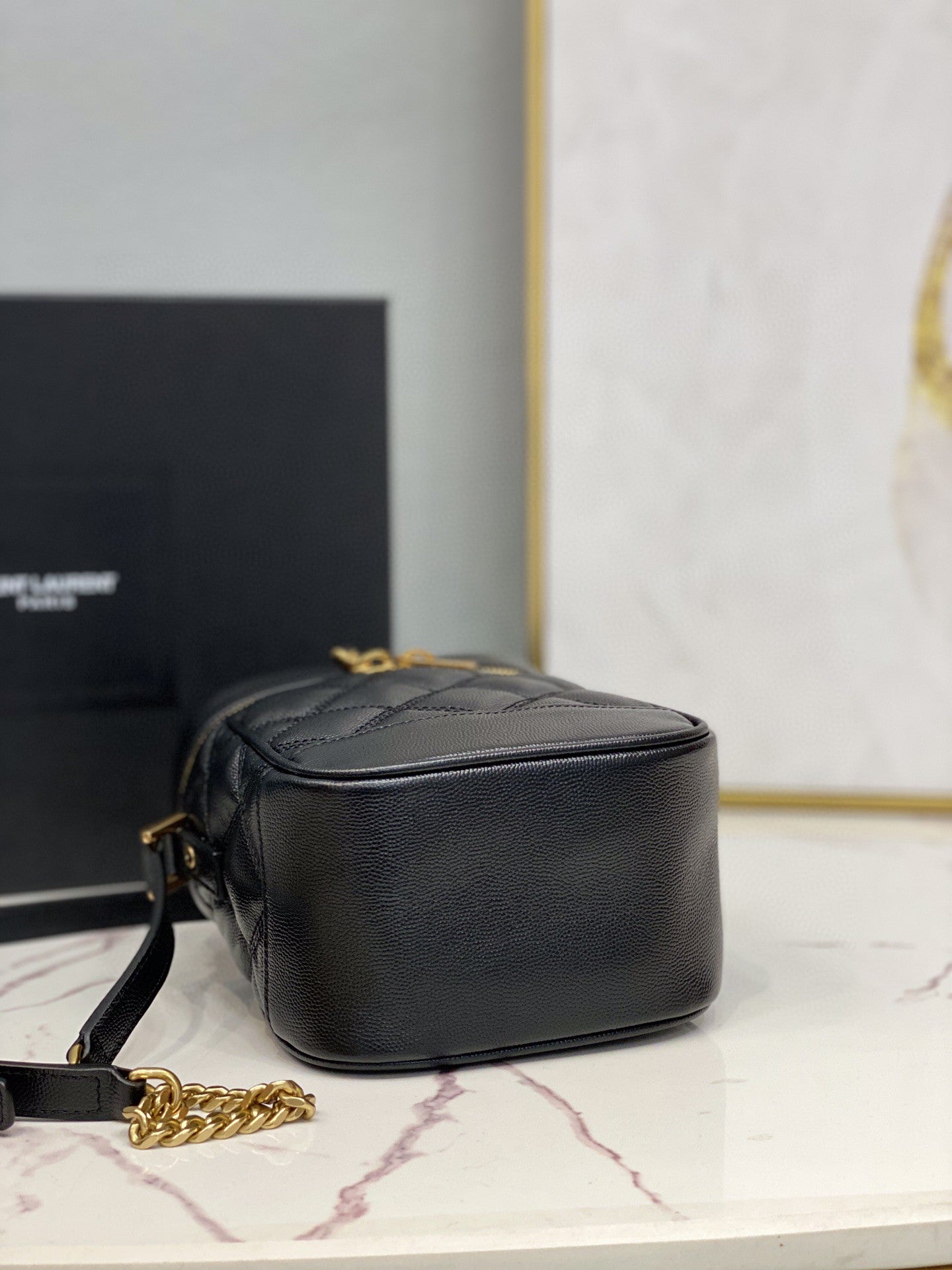 YSSL 80’s Vanity Bag In Carré-Quilted Grain De Poudre Black For Women 6in/16.5cm YSL 649779DME271000