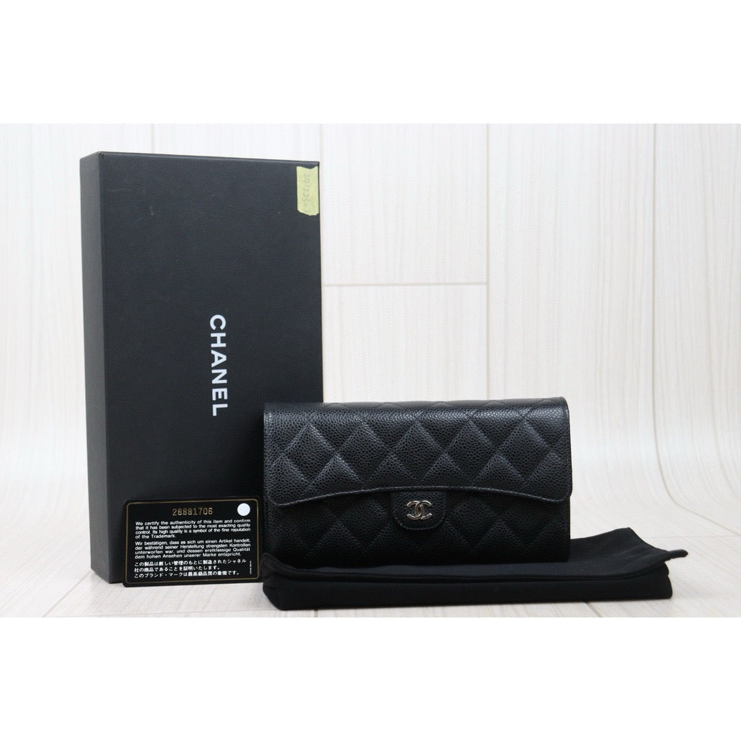 CHANEL  Excellent?Rank SA??CHANEL Caviar Skin Black Long Wallet Made In 2019 - 2020 Year?24122302