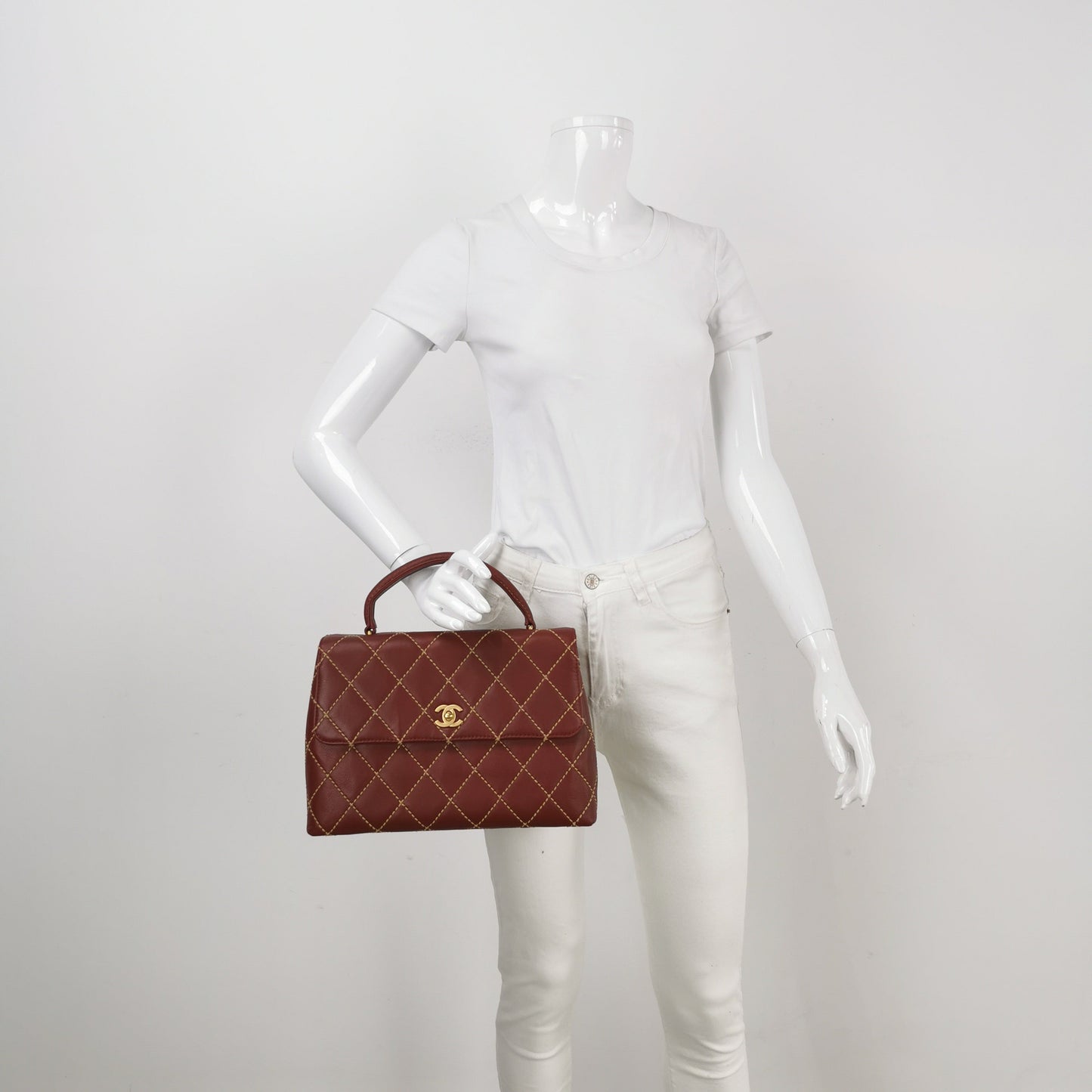 Chanel   Top Handle Kelly Wild Stitch Burgundy Calfskin Leather Gold Hardware 2004-2005
