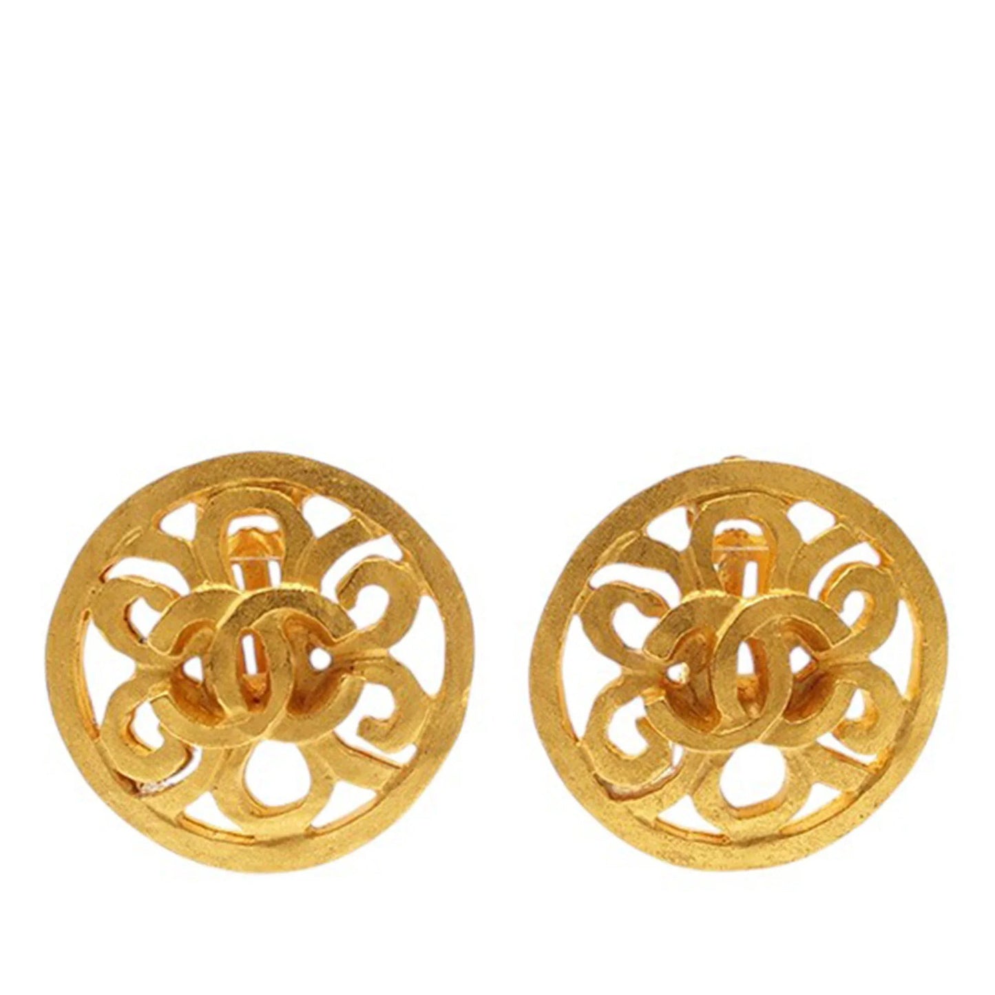 Gold Chanel CC Gold Plated Flower Clip On Earrings