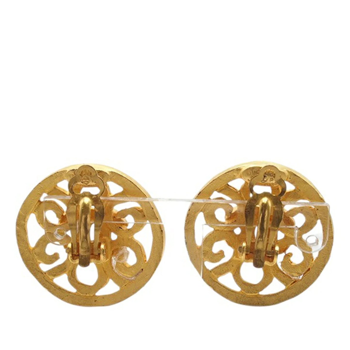 Gold Chanel CC Gold Plated Flower Clip On Earrings