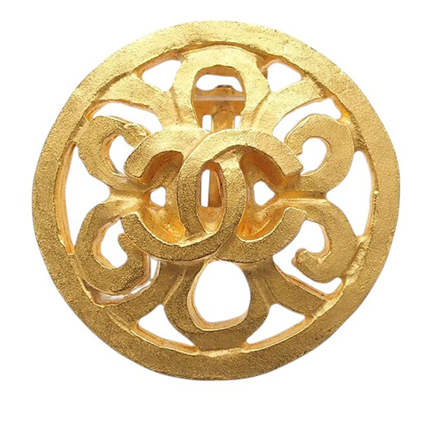 Gold Chanel CC Gold Plated Flower Clip On Earrings