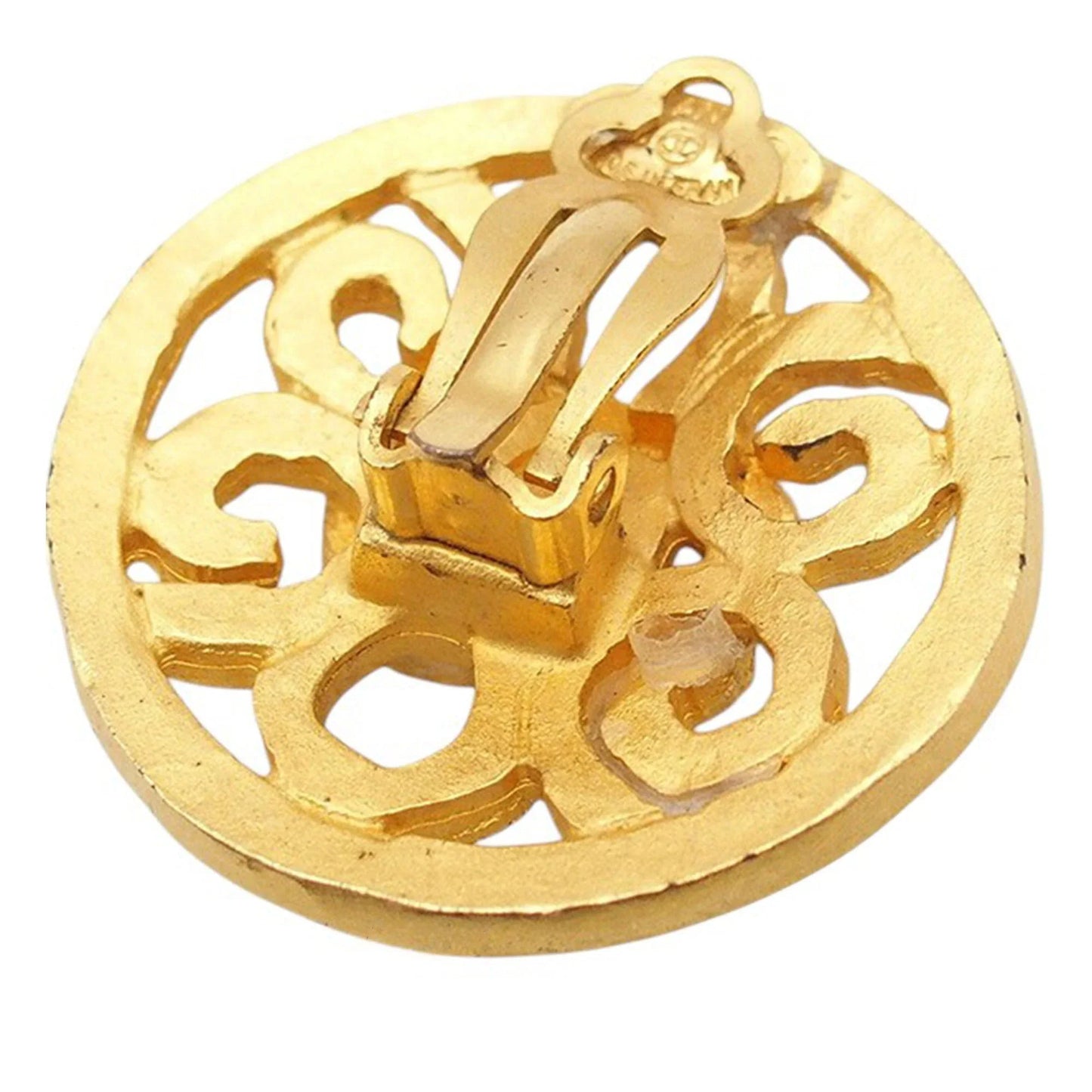 Gold Chanel CC Gold Plated Flower Clip On Earrings
