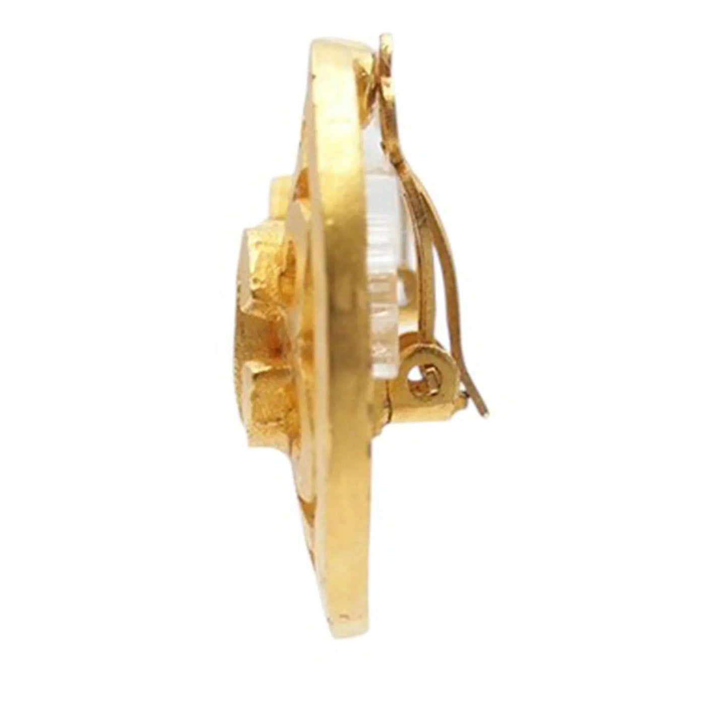 Gold Chanel CC Gold Plated Flower Clip On Earrings
