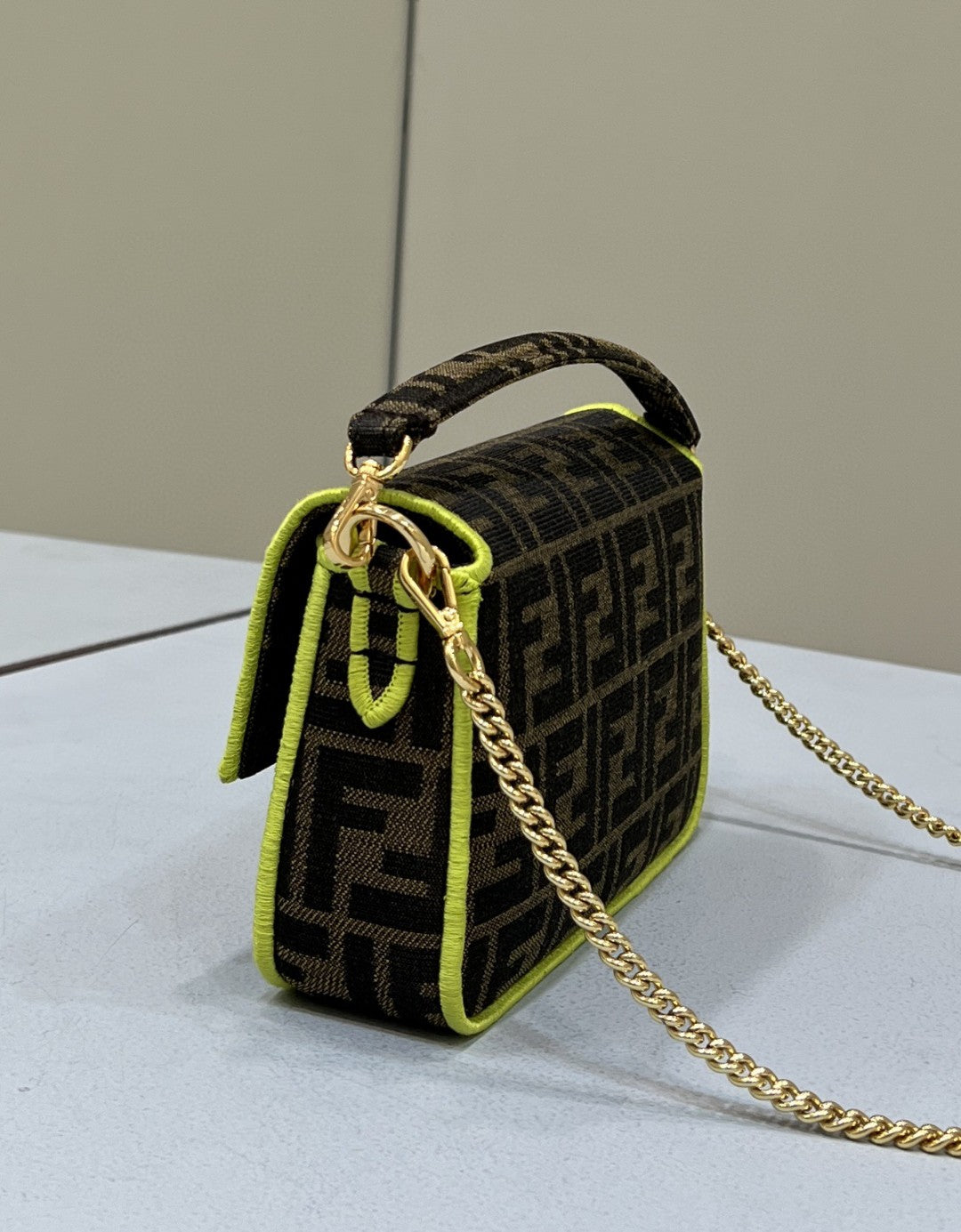 Top QualityTop Quality Baguette Small Brown Fabric Yellow Border Bag For Woman 18cm/7in