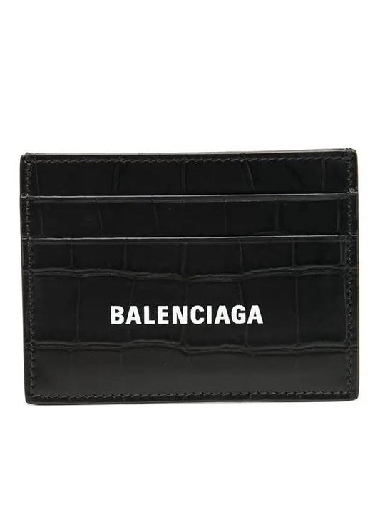 Luxury Balenciaga Trending 2025 Crocodile Logo Card Wallet Black