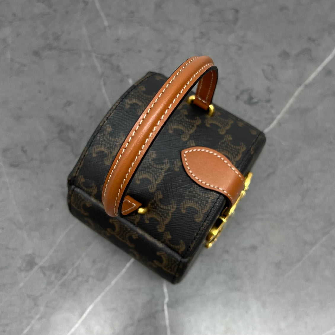 Top Quality Round Box Triomphe In Triomphe Canvas Tan For Women 5in/12cm