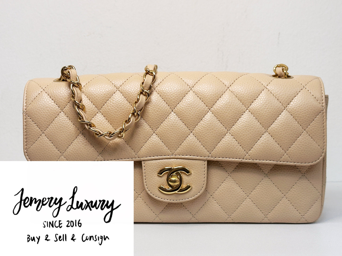 Chanel Classic   Clutch East-west in Beige Color GHW 1385 holo card