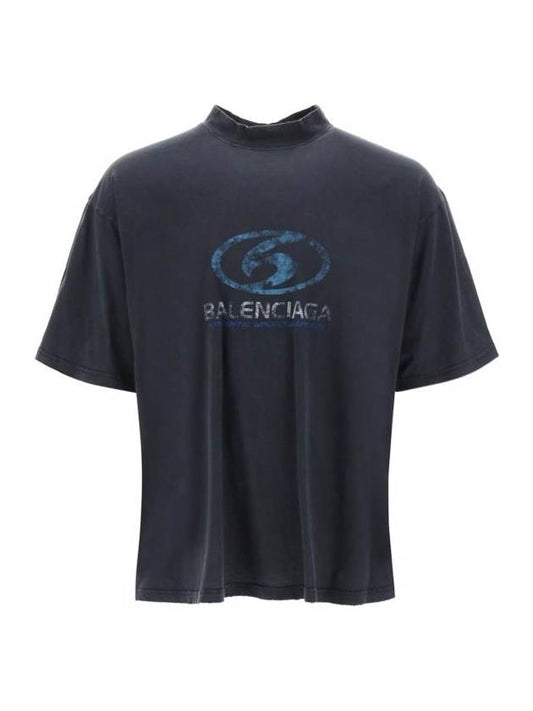 Luxury Balenciaga Trending 2025 Surfer Medium Fit Short Sleeve T-Shirt Navy