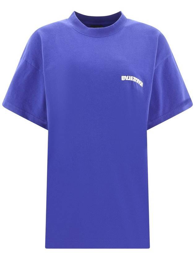 Luxury Balenciaga Trending 2025 Embroidered Logo Short Sleeve T-Shirt Blue