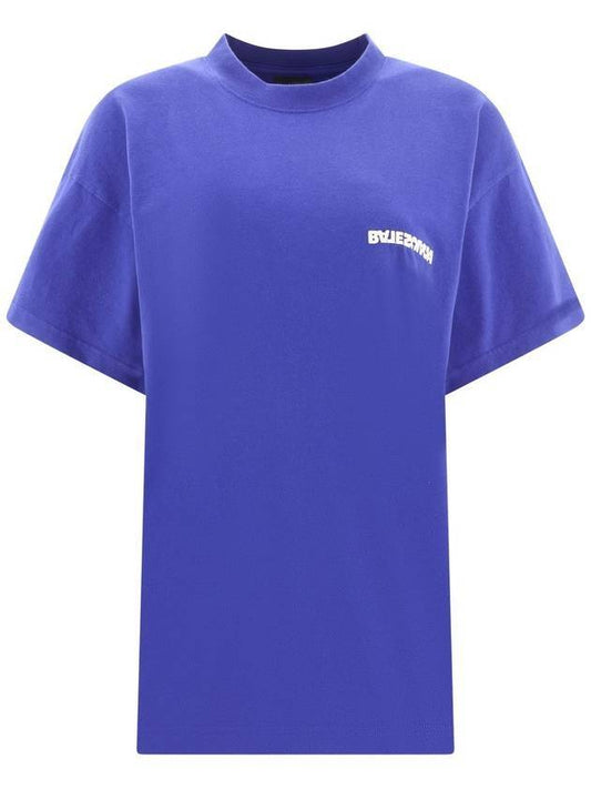 Luxury Balenciaga Trending 2025 Embroidered Logo Short Sleeve T-Shirt Blue
