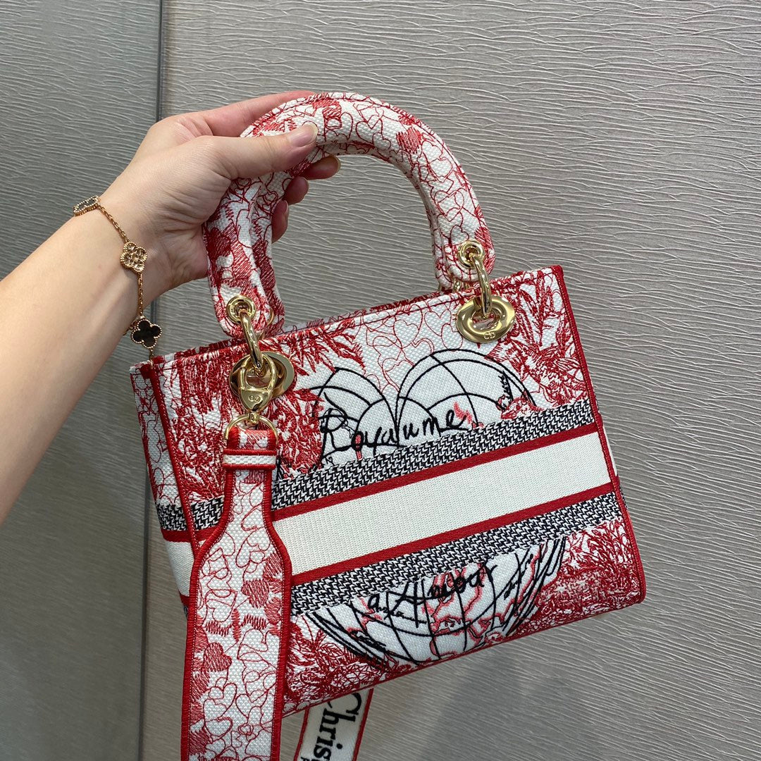 Top Quality MeTop Qualityum Lady D-Lite Bag, Red Handbags, Crossbody Bags, 24cm CD