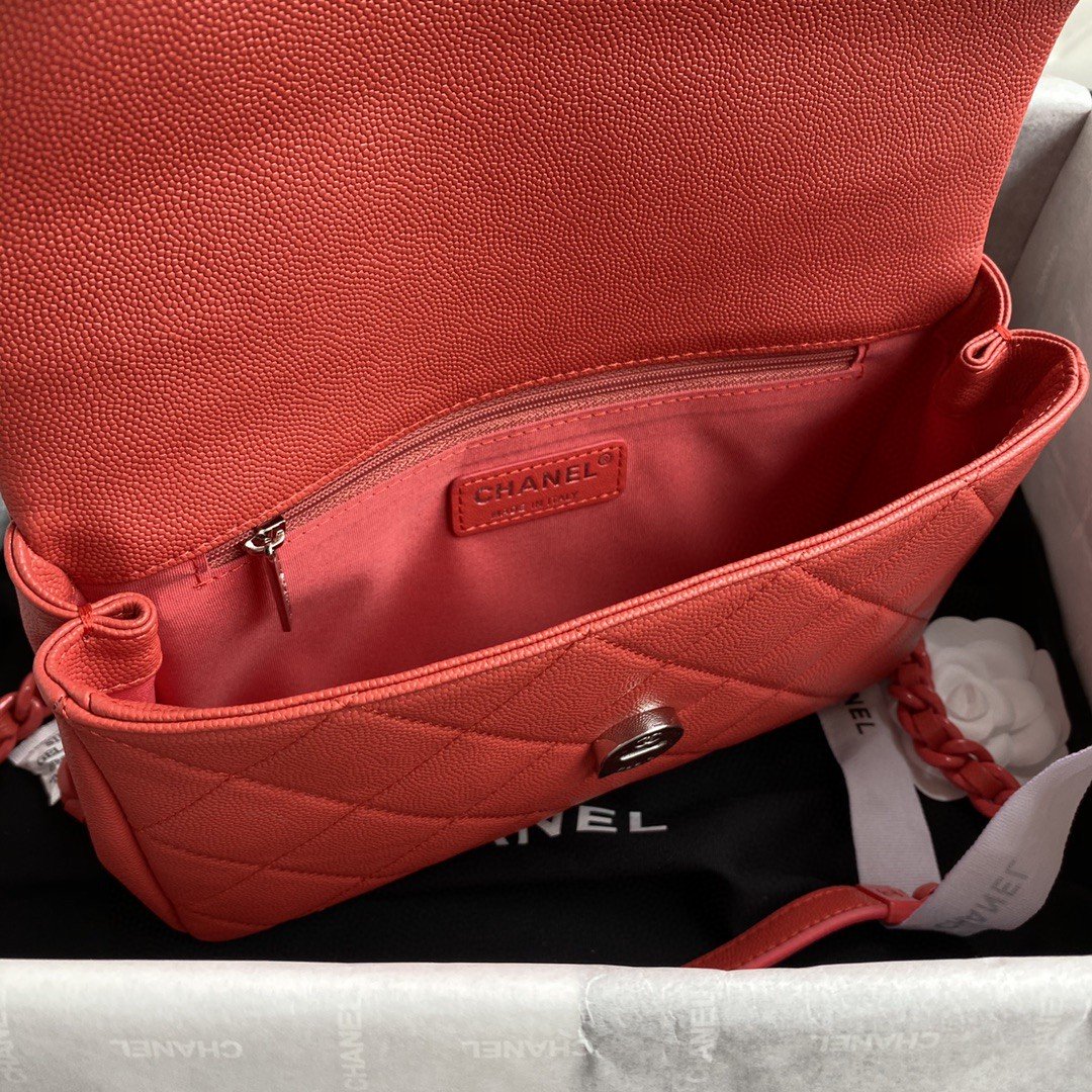 CHLFlap Bag Red Hardware Grained Red For Women, Women’s Handbags, Shoulder Bags 9in/24cm AS2303