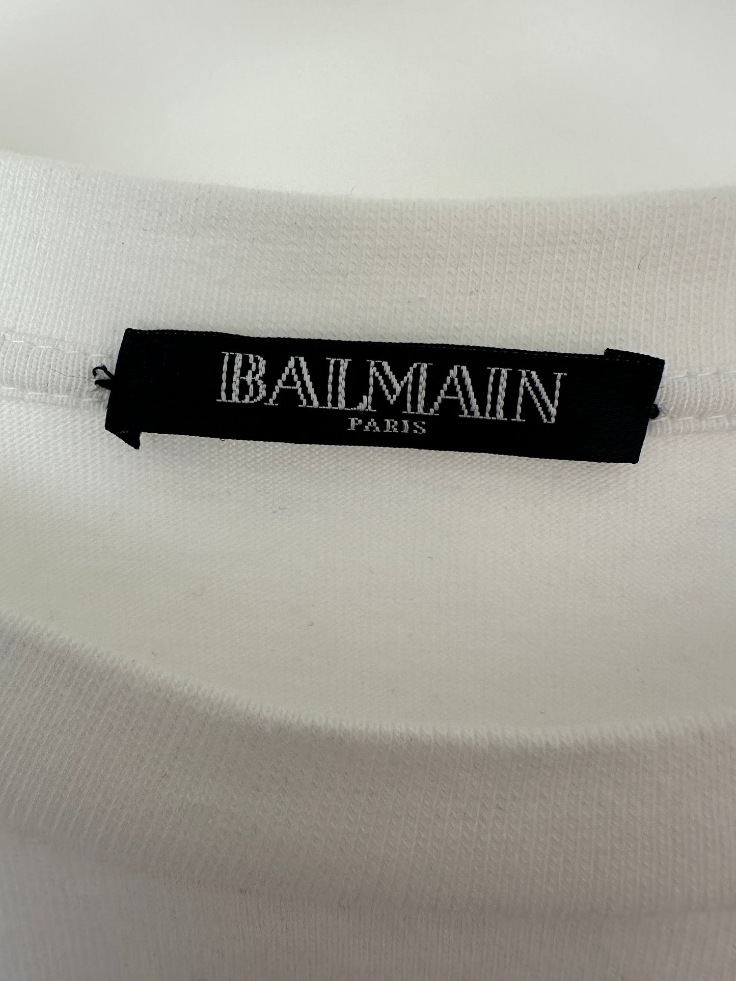 Balmain White Thick Cotton T-shirt with Embellished Logo Detail Size FR 36 (UK 8)